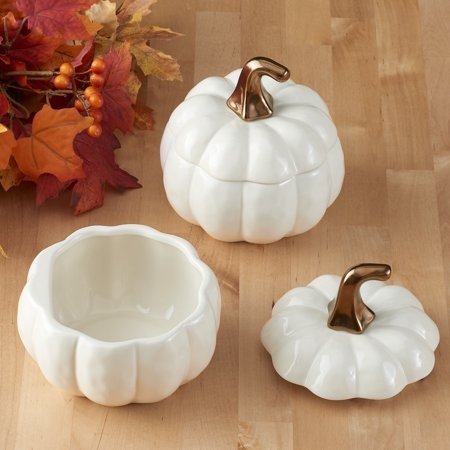 2-Piece White Pumpkin Soup Bowl Set with Lids