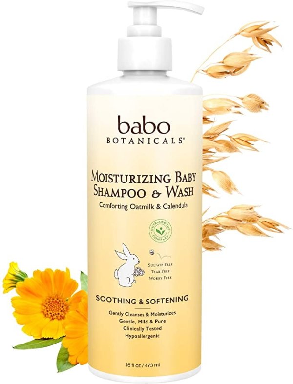 Moisturizing Baby 2-in-1 Shampoo & Wash with Oatmilk and Organic Calendula, Hypoallergenic, Tear-free, Vegan - 16 oz.