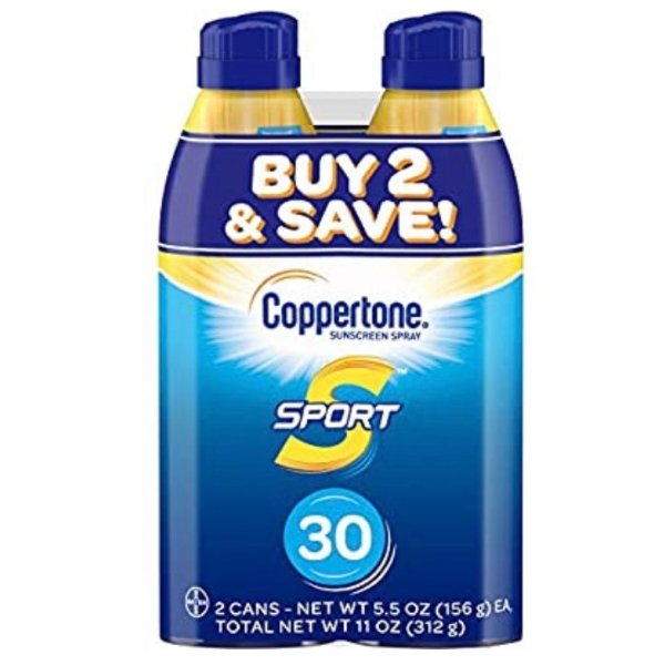 Amazon Coppertone SPORT Continuous Sunscreen Spray Broad Spectrum SPF 30 (5.5 Ounce per Bottle, Pack of 2)
