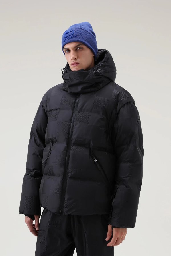 Waterproof Shelter Ski Puffer Jacket with Removable Hood and Sleeves Black