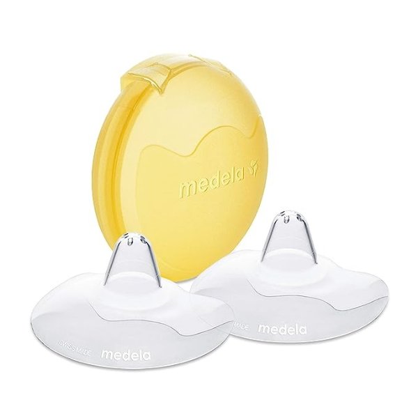 Contact Nipple Shield for Breastfeeding, 24mm Medium Nippleshield, For Latch Difficulties or Flat or Inverted Nipples, 2 Count with Carrying Case, Made Without BPA