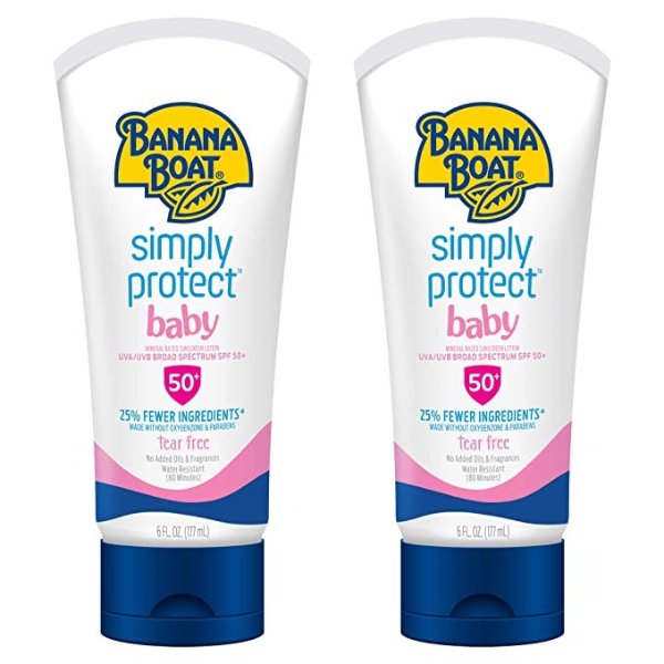 Baby 100% Mineral, Tear-Free, Reef Friendly, Broad Spectrum Sunscreen Lotion, SPF 50, 6oz. , 2 Count (Pack of 1)