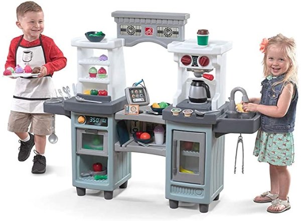 488799 Cakes & Coffee Kitchen & Cafe | Large Play Kitchen & Pretend Play Restaurant | Play Food & Toy Accessories Included, Gray