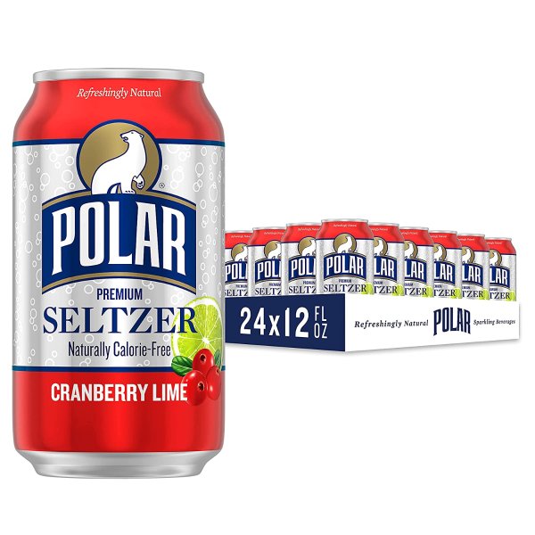 Polar Seltzer Water Cranberry Lime, 12 fl oz cans, 24 pack