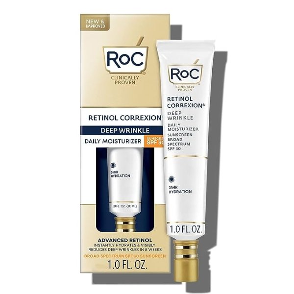 Retinol Correxion Deep Wrinkle Daily Face Moisturizer with Sunscreen SPF 30, Skin Care Treatment for Fine Lines, Dark Spots, Post-Acne Scars, 1 Ounce