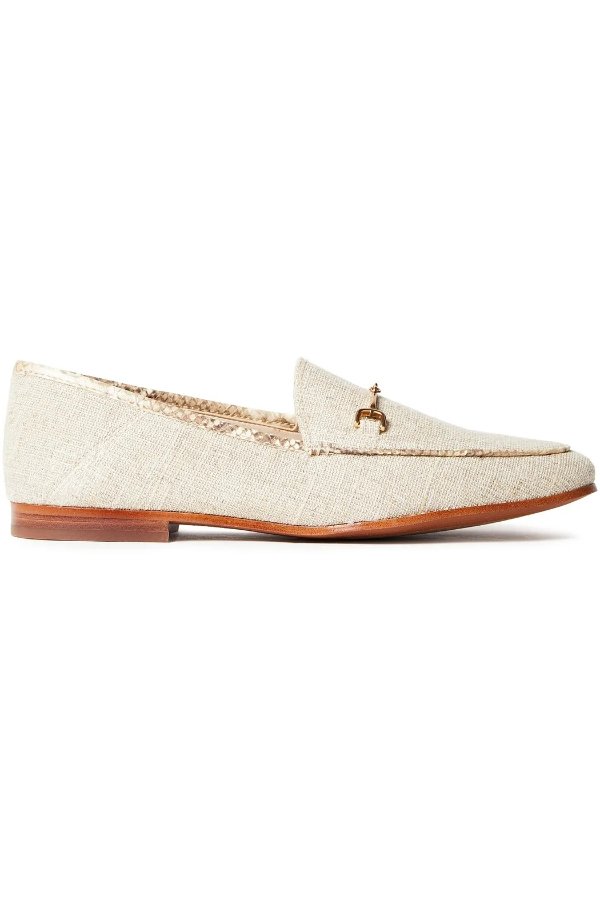Loraine embellished metallic canvas collapsible-heel loafers