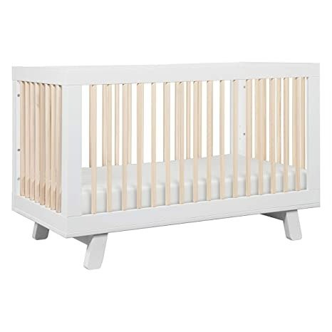 Hudson 3-in-1 Convertible Crib with Toddler Bed Conversion Kit in White and Washed Natural, Greenguard Gold Certified