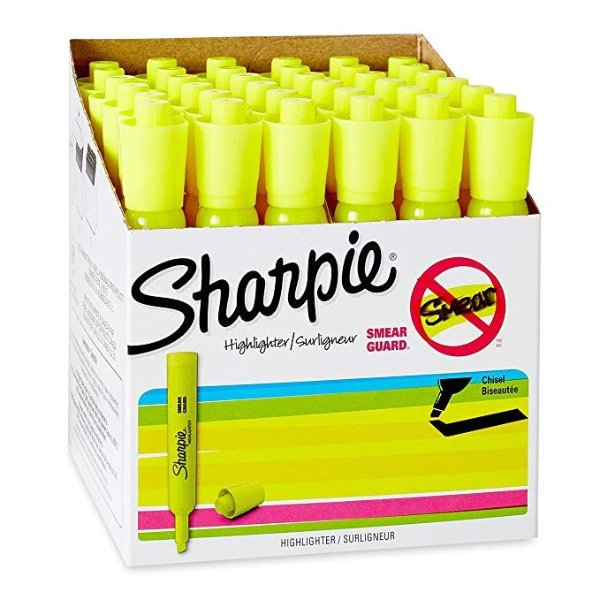 Sharpie Tank Style Highlighters, Chisel Tip, Fluorescent Yellow, Box of 36 (1920938)
