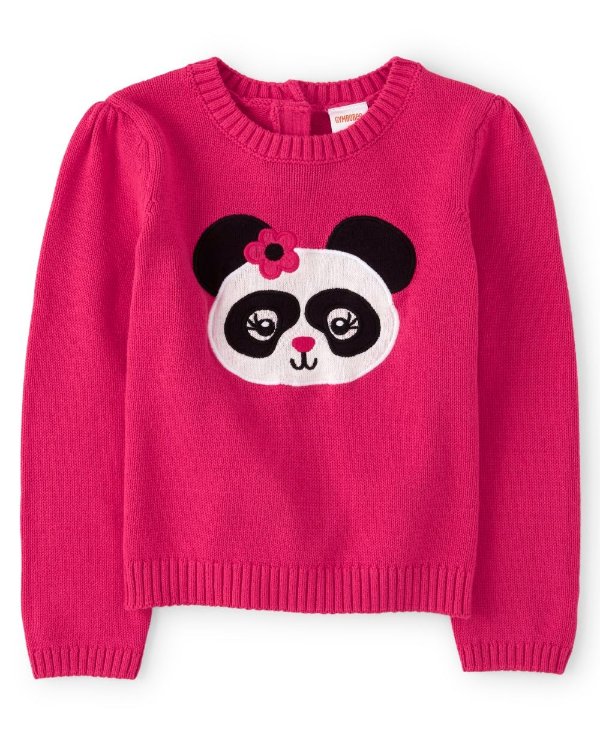 Girls Long Sleeve Intarsia Panda Sweater - Panda Party