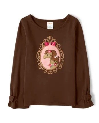 Girls Long Sleeve Embroidered Horse Portrait Bow Top - Pony Club | Gymboree