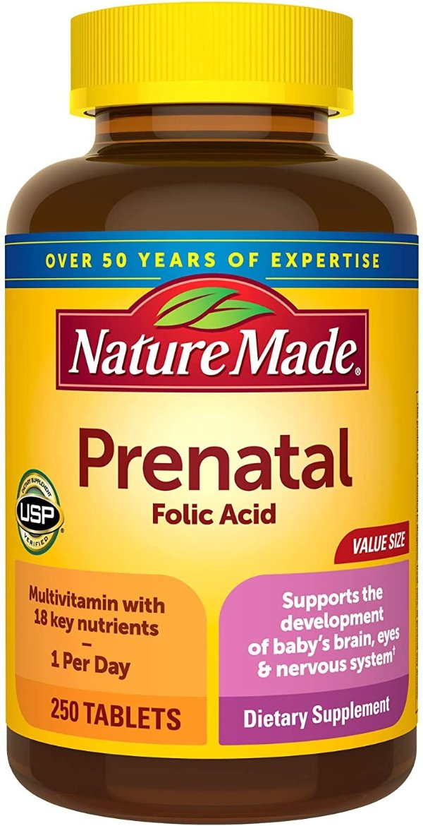 Multi Prenatal Tablets - Rich in Folic Acid, Iron & Zinc Value Size 250 Ct