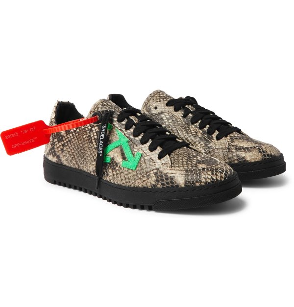 2.0 Suede-Trimmed Snake Effect-Leather Sneakers
