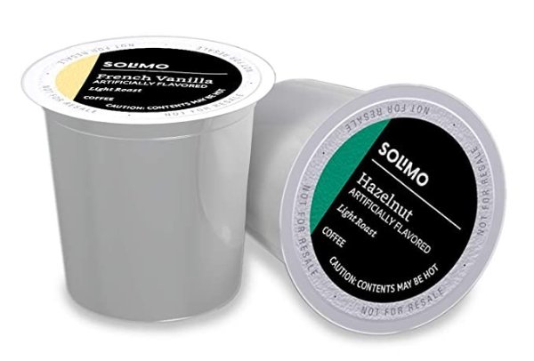 Amazon Brand - 100 Ct. Solimo Variety Pack Light Roast Coffee Pods, Hazelnut and French Vanilla Flavored, Compatible with Keurig 2.0 K-Cup Brewers