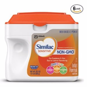 Similac Sensitive Non-GMO Infant Formula with Iron Powder, 22.5 Ounces (Pack of 6)