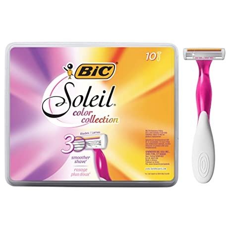 BIC Premium Shaving Razor Set with Aloe Vera and Vitamin E Lubricating Disposable Razors for Women, Strip Soleil Color, 10-Count, 3 Blades