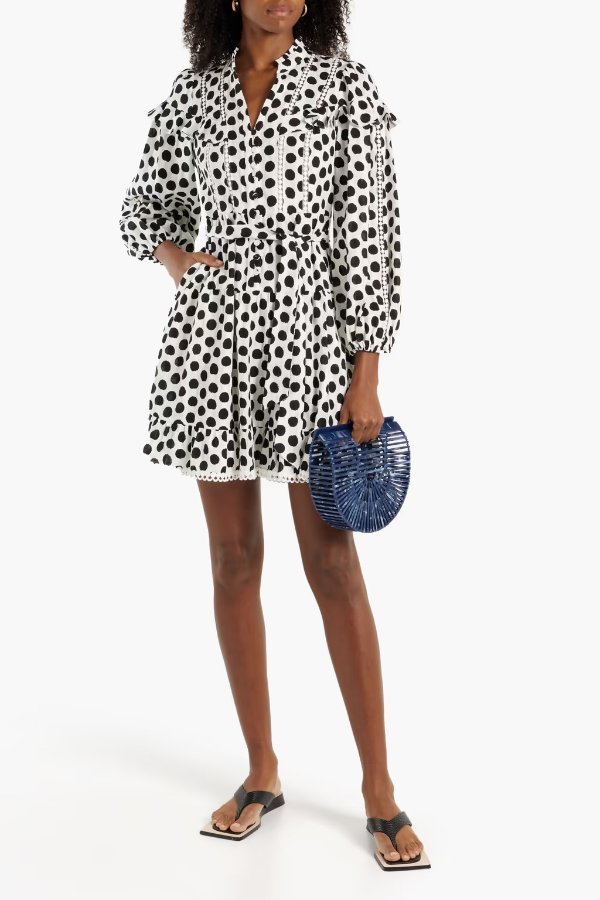 Chicago ruffled polka-dot cotton-jacquard mini dress