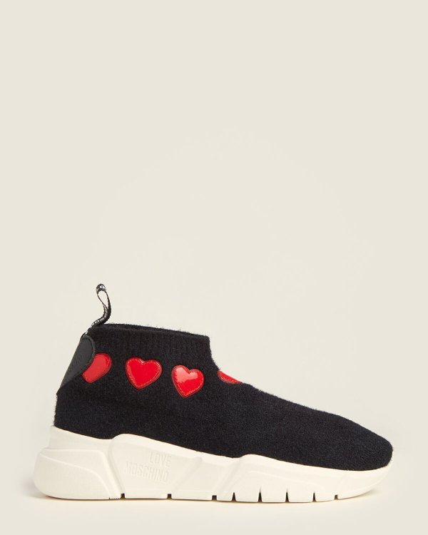 Black Heart Knit Slip-On Sneakers