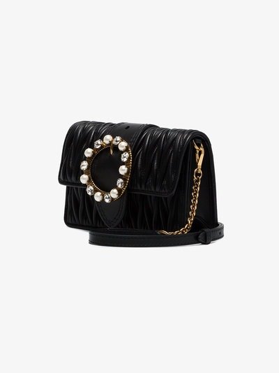 Black Matelasse Pearl Leather Shoulder Bag