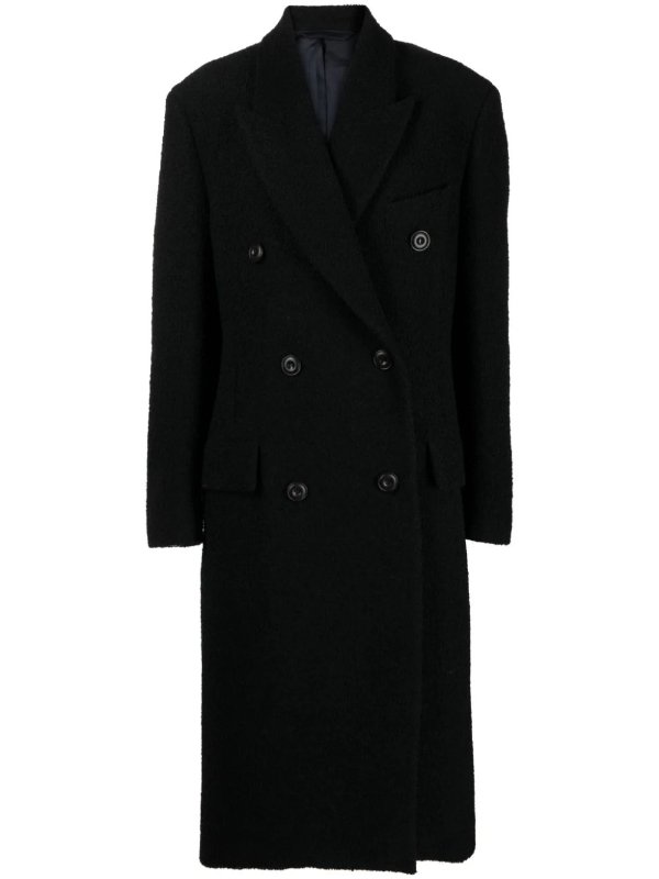 boucle-texture wool-blend coat