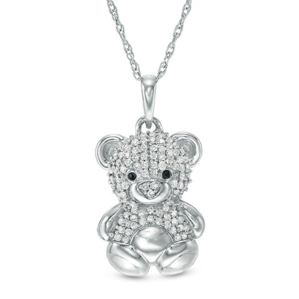 1/10 CT. T.W. Diamond Teddy Bear Pendant in Sterling Silver|Zales