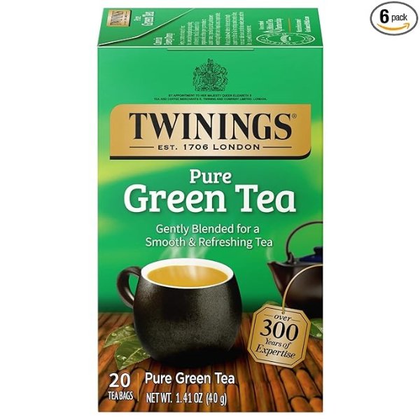 Green Tea, 20 Count Pack of 6, Individually Wrapped Bags, Smooth Flavour, Enticing Aroma, Caffeinated