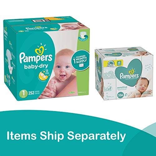 Diapers Size 4, 186 Count - Pampers Baby Dry Disposable Baby Diapers, ONE MONTH SUPPLY with Baby Wipes Sensitive 6X Pop-Top Packs, 336 Count