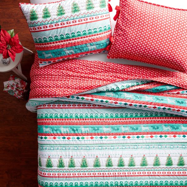 Holiday Multi Polyester Fairisle 3-Piece Quilt Set, Full/Queen