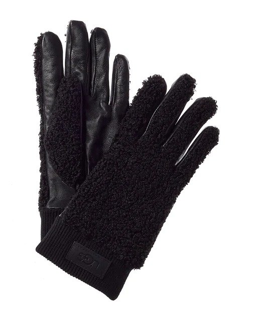 Knit Cuff Sherpa & Leather Gloves