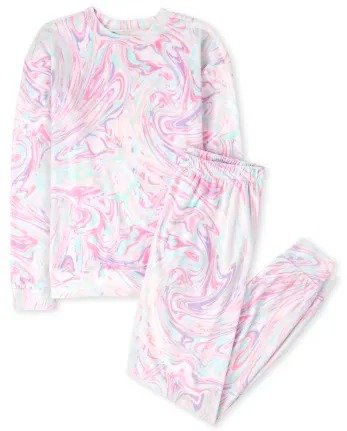 Womens Mommy And Me Long Sleeve Marble Print Velour Pajamas | The Children's Place - CAMEO