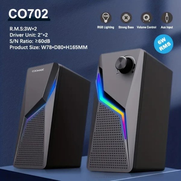 Rgb Desktop Speakers 2 0ch Stereo Pc Computer Gaming Speakers 6w Multimedia Monitor Speakers Volume Control Usb Powered 3 5mm Cable | Today's Best Daily Deals | Temu