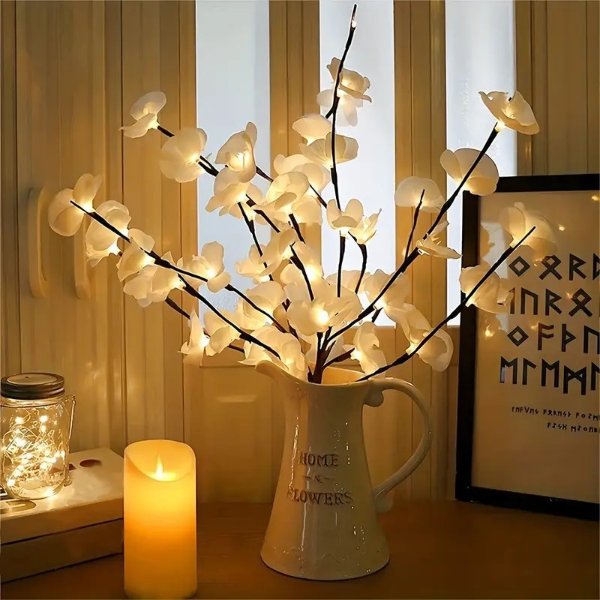 1pc, 20 LED White Willow Branch Lights - Perfect For Home, Garden, Wedding, Christmas, And Holiday Decor - Battery-Free