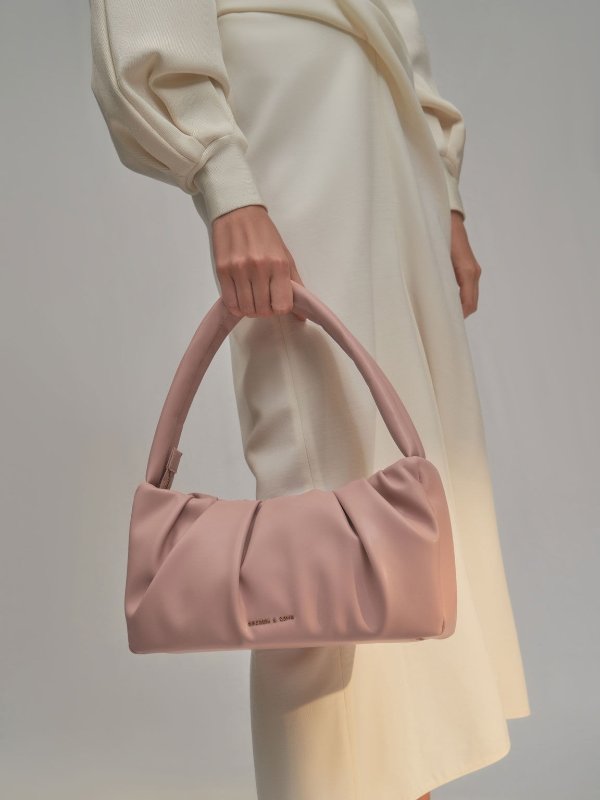 Nude Ruched Top Handle Bag | CHARLES &amp; KEITH