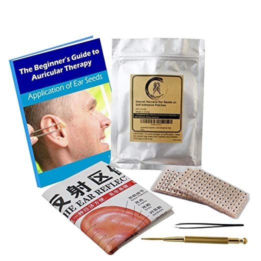 Multi-Condition Ear Seed Acupressure Kit 600 counts, eBook Placement Chart, Probe, Acupuncture Ear Chart, Tweezers