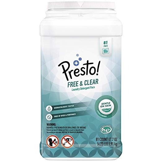 Amazon Brand - Presto! Laundry Detergent Pacs, Free & Clear, 81 Count
