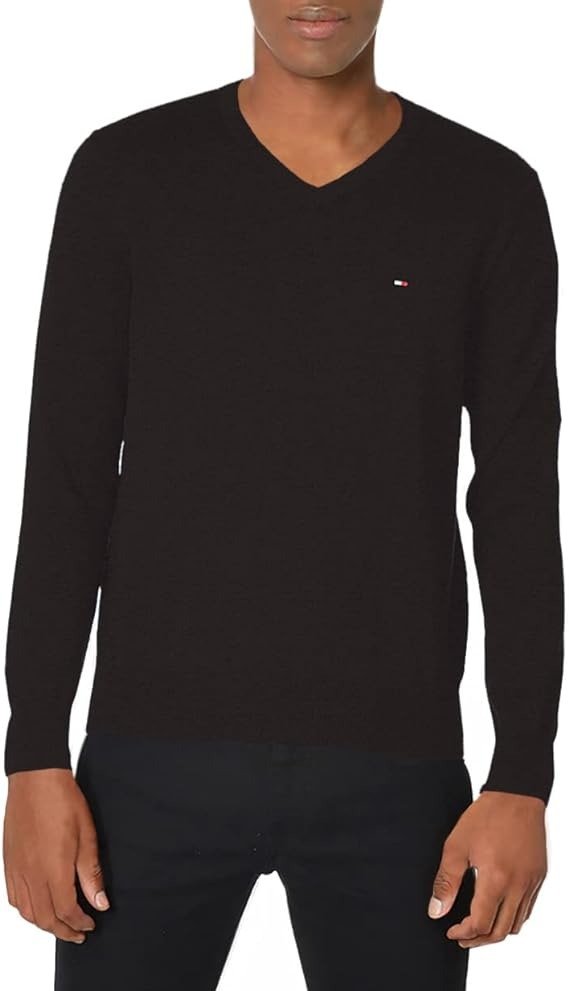 Men's Essential Long Sleeve Cotton V-Neck Pullover Sweater