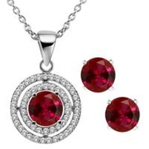 3.00 Ct Round 6mm 925 Sterling Silver Pendant Earrings Set with 18" Silver Chain