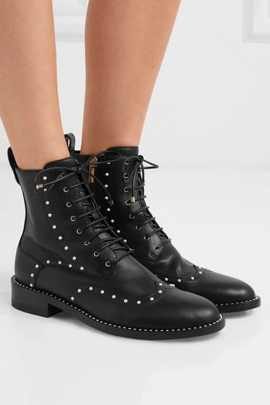 Hannah faux pearl-embellished leather ankle boots