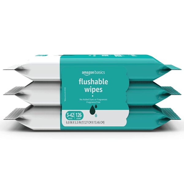 Amazon Basics 可冲式湿巾 无香料  3包共126张