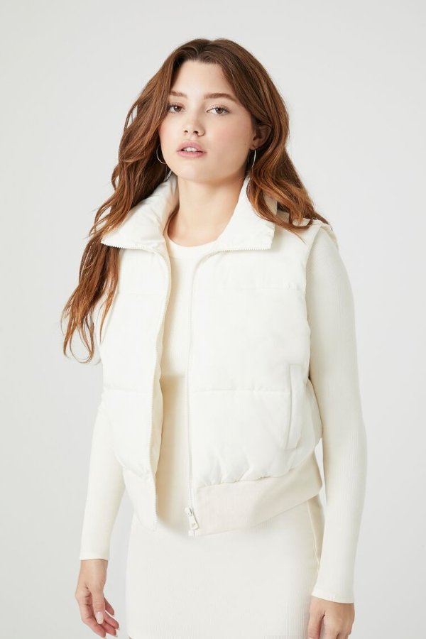 Cropped Funnel Neck Puffer Vest