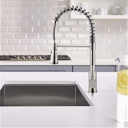 SOKA Kitchen Faucet with Pull Down Sprayer Single Handle RV Commercial High Arc Touch Farmhouse Kitchen Faucets Fit for 1 & 3 Hole with Deck Plate Industrial Style, Brushed Nickel
