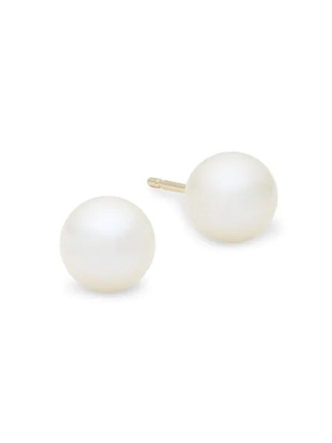 14K Yellow Gold & 6-6.5MM WhiteFreshwater Pearl Stud Earrings