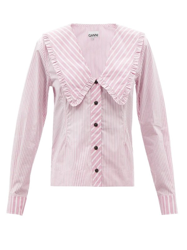 Chelsea-collar striped organic-cotton poplin shirt | Ganni