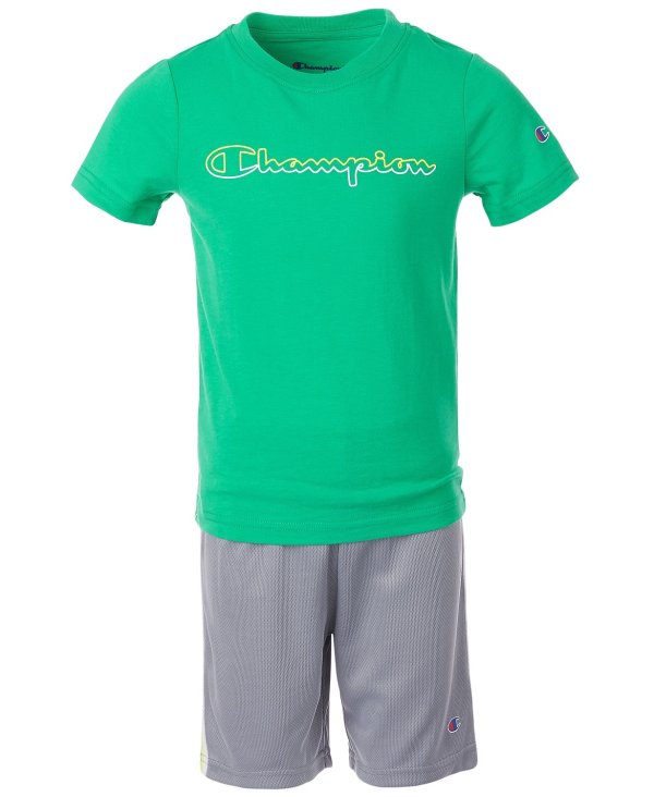 Little Boys 2-Pc. Open Script Two-Tone Logo T-Shirt and Taped Shorts Set