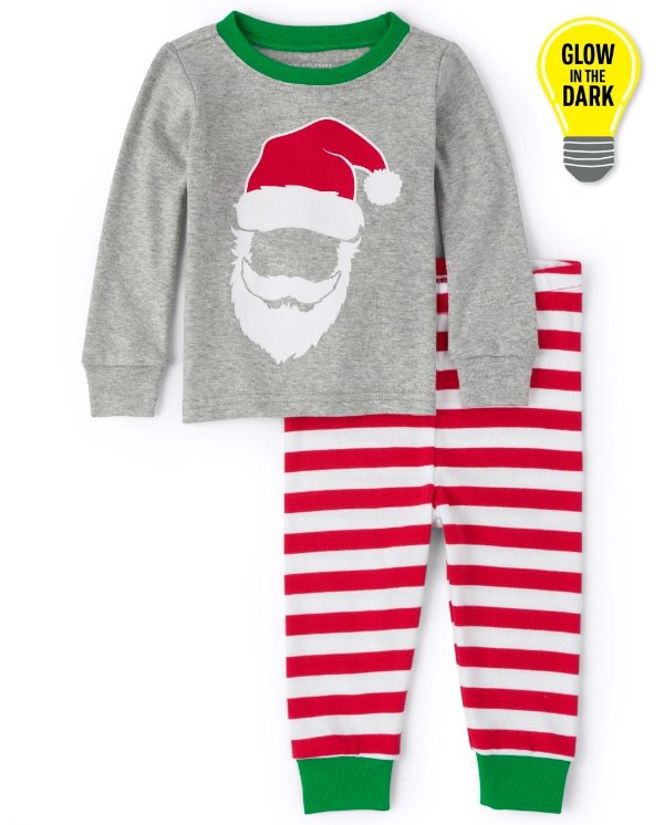 Unisex Baby And Toddler Matching Family Christmas Long Sleeve Glow In The Dark Santa Striped Snug Fit Cotton Pajamas