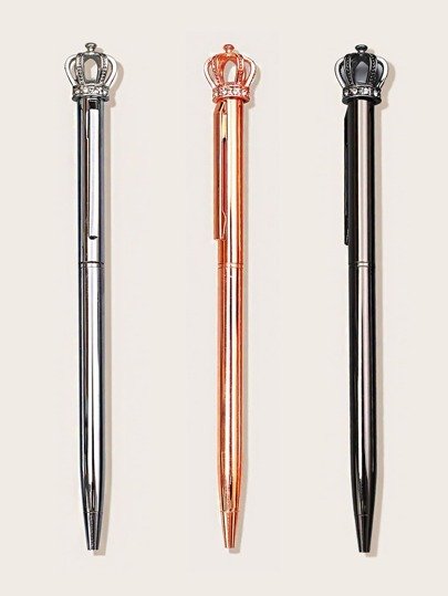 3pcs Crown Detail Ballpoint Pen