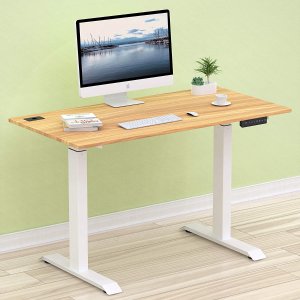 SHW Electric Height Adjustable Computer Desk, 48 x 24 Inches, Light Cherry