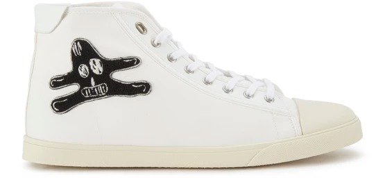 Blank Mid Lace Up Sneaker with Toe Cap in Canvas and Calfskin