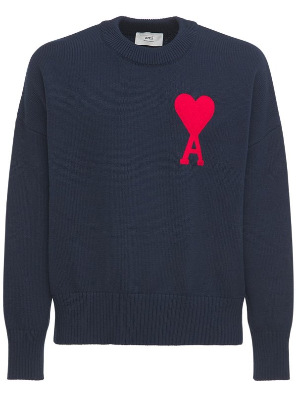 LOGO OVER COTTON & WOOL KNIT SWEATER