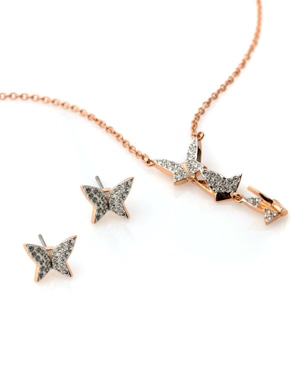 Lilia Rose Gold Tone Crystal Necklace And Earring Set 5492269