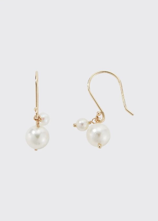 14K Two-Pearl Drop Earrings